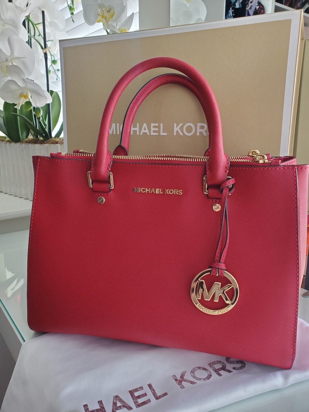 Michael Kors Red Saffiano Leather Tote Bag